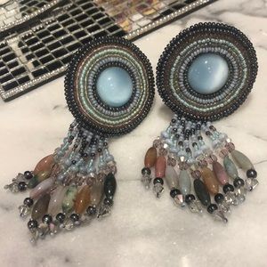 VINTAGE Chipita Semi-Precious Stone & Intricate Beadwork Earrings-Boutique